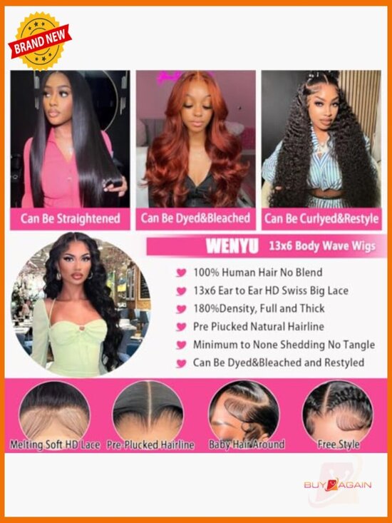 13x6 Body Wave Lace Front Wig Human Hair Pre-Plucked Glueless Full Wig 22 Inch